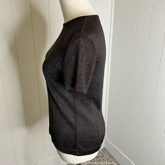 Espirit Womens Small Crewneck Top Black Metallic Sparkly Short Sleeves Stretch - Picture 6 of 9